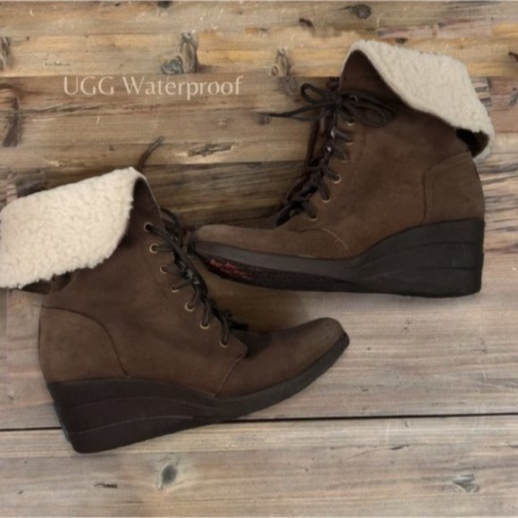 UGG "ZEA" Wedge Suede Leather Wool Waterproof Snow Boots- Size 8US - Picture 2 of 14